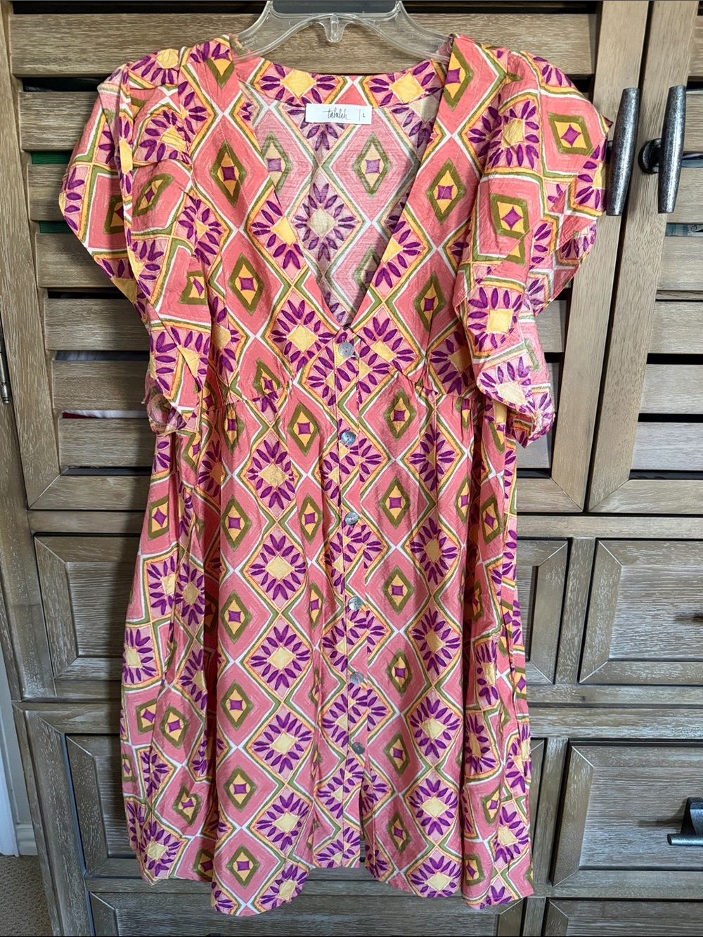 TALULAH Pink and Coral Geometric Mini Dress